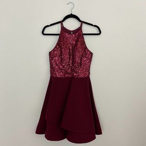 B. DARLIN Women's Maroon Sequin Dress